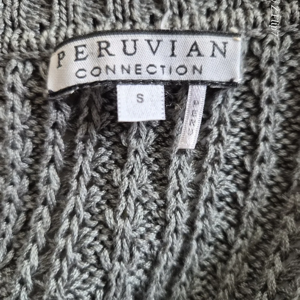 Peruvian Connection 100% Pima Cotton Open-Knit Cardigan Sweater - Gray - L - Picture 2 of 7